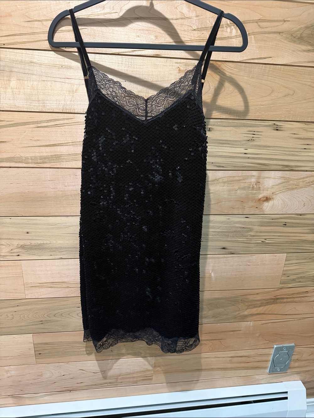 Guess Black Sequin Lace Slip Mini Dress